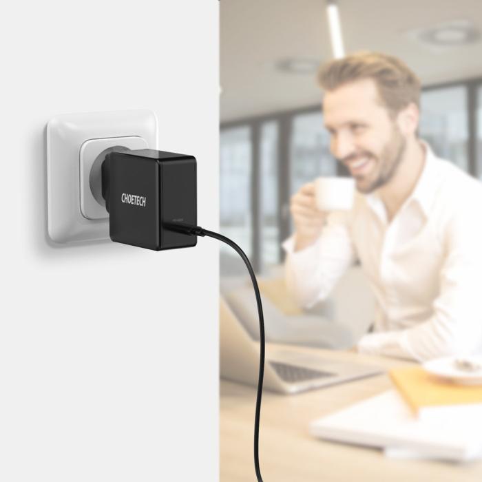 Bild 6, Choetech Choetech 60W USB-C PD Väggladdare Snabbladdning Svart