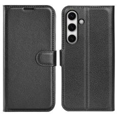  Samsung Galaxy S24 FE Fodral Litchi L&auml;der Textur Svart