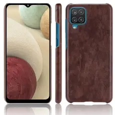  Samsung Galaxy A12 - L&auml;derbelagt Litchi Skal - Brun