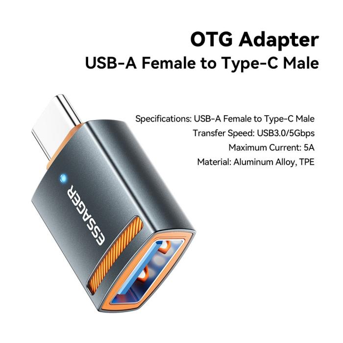 Bild 2, ESSAGER ESSAGER USB-C Till USB-A Adapter Grå