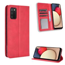  Samsung Galaxy A02s - Retro L&auml;der Flip Fodral - R&ouml;d