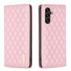 BINFEN BINFEN Galaxy A35 5G Fodral Flip Diamond L&auml;der Ljus Rosa