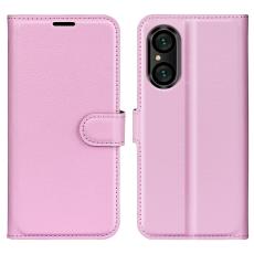  Sony Xperia 5 V Fodral Litchi Textur Ljus Rosa