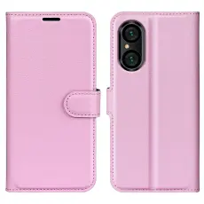  Sony Xperia 5 V Fodral Litchi Textur Ljus Rosa