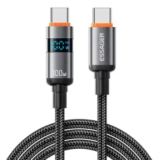 ESSAGER ESSAGER 1 m 100W 5A PD USB-C - USB-C Laddningskabel Svart