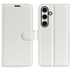  Samsung Galaxy S24 FE Fodral Litchi L&auml;der Textur Vit