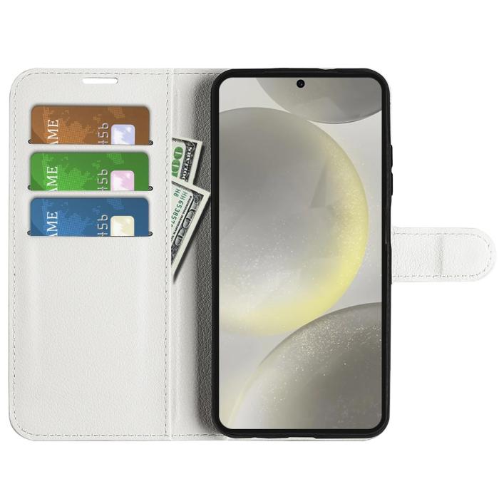Bild 2,  Samsung Galaxy S24 FE Fodral Litchi Läder Textur Vit