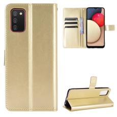  Samsung Galaxy A02s - Crazy Horse L&auml;der Fodral - Guld