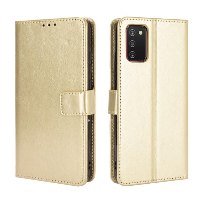 Bild 2,  Samsung Galaxy A02s - Crazy Horse Läder Fodral - Guld