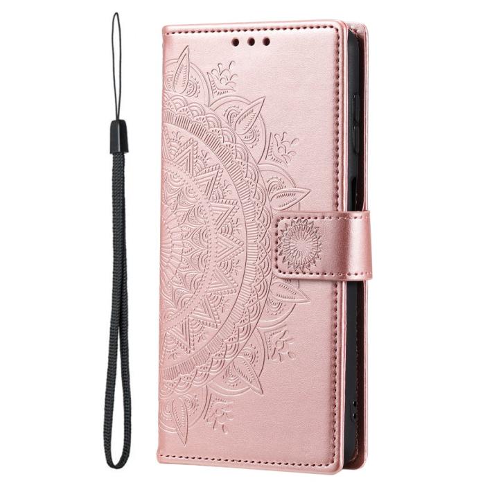 Bild 2,  Samsung Galaxy S22 Ultra Fodral Mandala Läder Roséguld