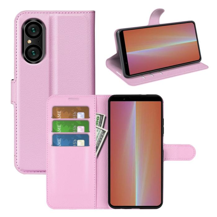 Bild 5,  Sony Xperia 5 V Fodral Litchi Textur Ljus Rosa