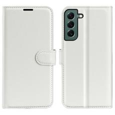 Samsung Galaxy S23 Plus Fodral Litchi L&auml;der Vit