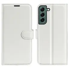  Samsung Galaxy S23 Plus Fodral Litchi L&auml;der Vit