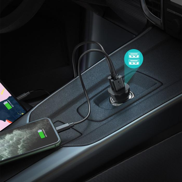 Bild 3, Choetech Choetech 12W 2.4A 2x USB-A Billaddare Svart