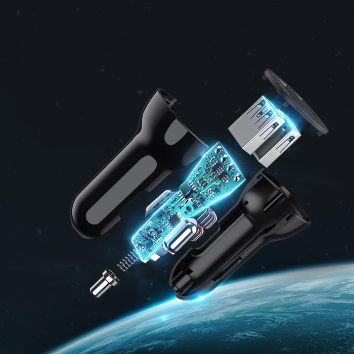 Bild 4, Choetech Choetech 12W 2.4A 2x USB-A Billaddare Svart