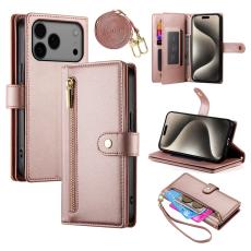  iPhone 17 Pro Max Fodral Multifunktionell L&auml;der Ros&eacute;guld