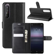  Sony Xperia 1 II - Litchi Pl&aring;nboksfodral - Svart