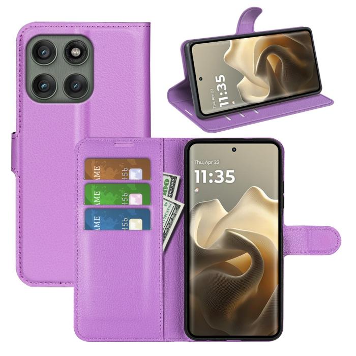Bild 6,  Motorola Edge 60 Pro Fodral Litchi Läder Lila