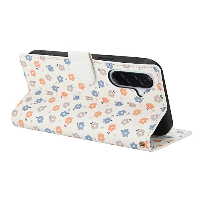 Bild 3,  Samsung Galaxy A37/A36/A56 Fodral Rhombus Läder Blommor Vit