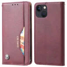  iPhone 15 Fodral Flip Med Frontficka Vinr&ouml;d