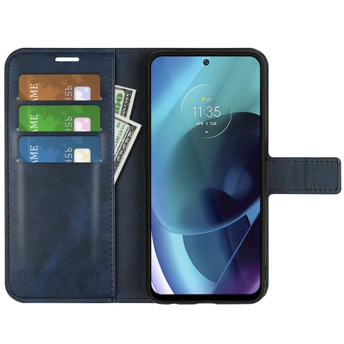 Bild 5,  Motorola Moto G71 Fodral Solid Läder Blå
