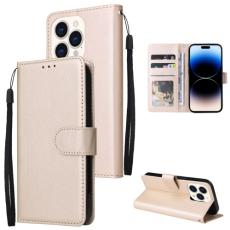  iPhone 14 Pro Fodral L&auml;der Med Snodd Guld