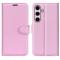  Samsung Galaxy S24 FE Fodral Litchi Läder Textur Ljus Rosa
