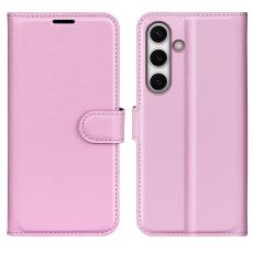  Samsung Galaxy S24 FE Fodral Litchi L&auml;der Textur Ljus Rosa