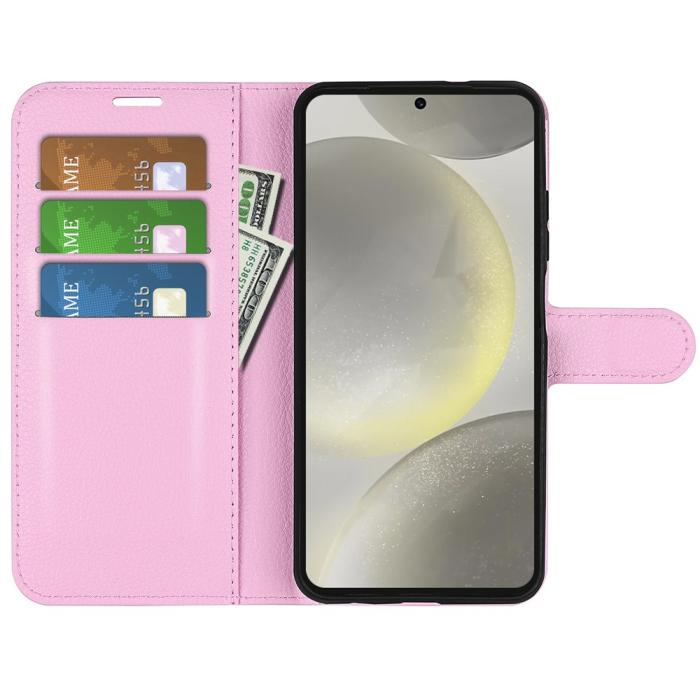 Bild 2,  Samsung Galaxy S24 FE Fodral Litchi Läder Textur Ljus Rosa