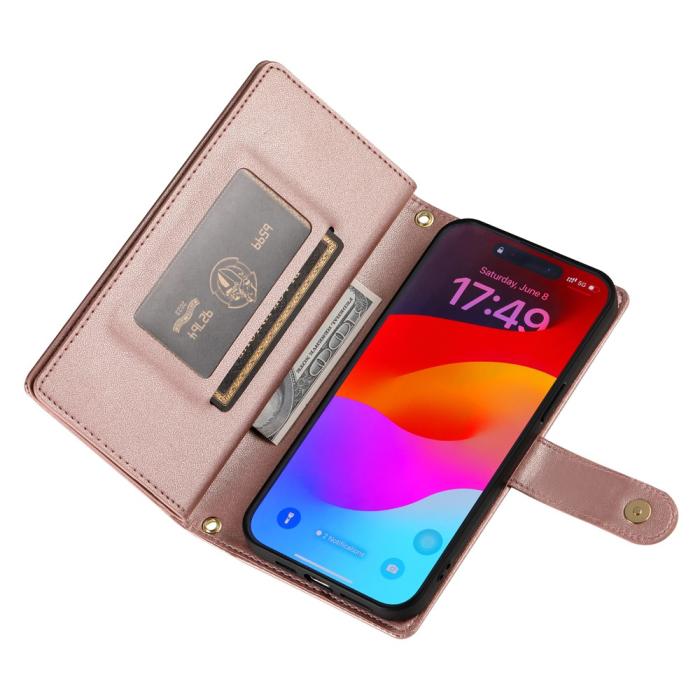Bild 5,  iPhone 17 Pro Max Fodral Multifunktionell Läder Roséguld