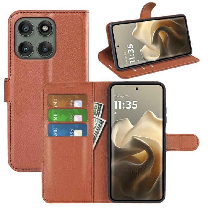 Bild 6,  Motorola Edge 60 Pro Fodral Litchi Läder Brun