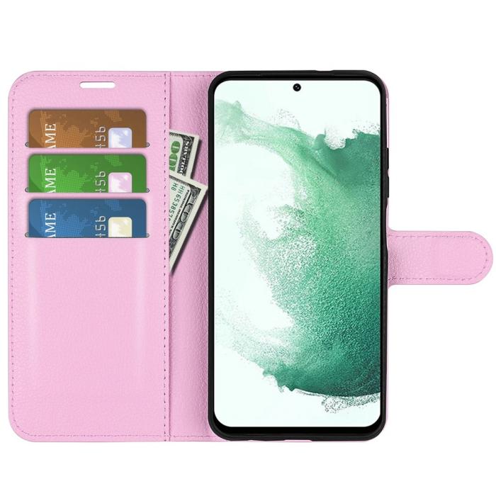 Bild 2,  Samsung Galaxy S23 Plus Fodral Litchi Läder Ljus Rosa