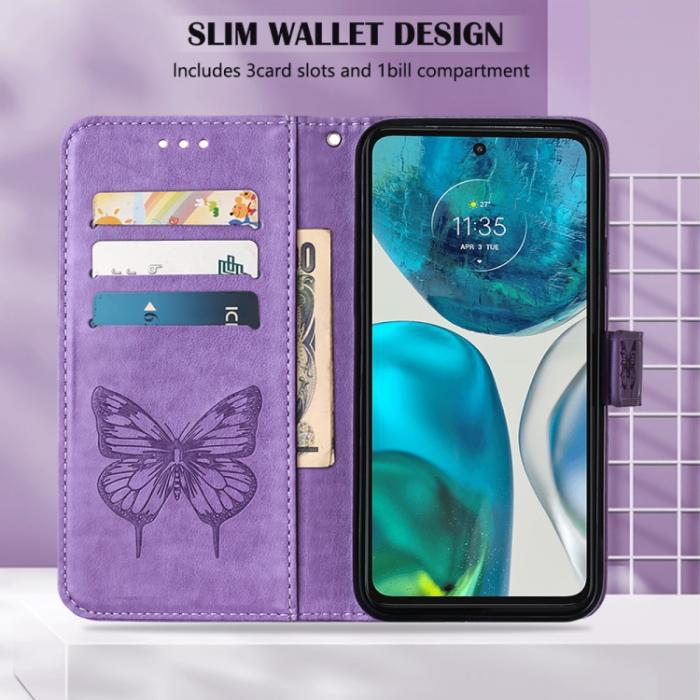 Bild 4,  Motorola Moto G52/G82 Fodral Tryckt Fjäril Lila
