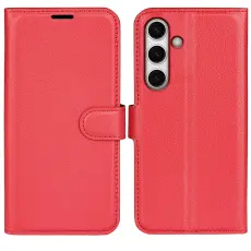  Samsung Galaxy S24 FE Fodral Litchi L&auml;der Textur R&ouml;d