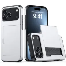  iPhone 17 Pro Max Skal Hybrid Med Kortfack Silver