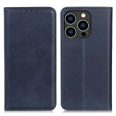  iPhone 16 Pro Max Fodral L&auml;der Flip M&ouml;rk Bl&aring;