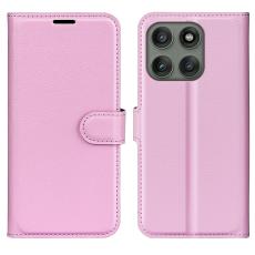  Motorola Edge 60 Pro Fodral Litchi L&auml;der Ljus Rosa