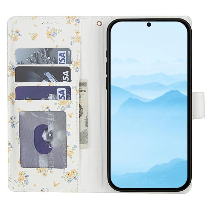 Bild 2,  Samsung Galaxy A37/A36/A56 Fodral Rhombus Läder Blommor Vit