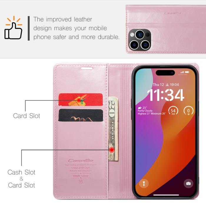 Bild 5, CASEME CASEME iPhone 16 Pro Fodral Oil Wax Flip Rosa