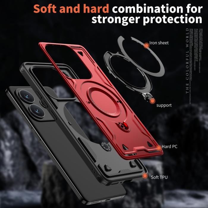 Bild 6,  Xiaomi Redmi Note 14 5G Skal MagSafe Kickstand Hybrid Röd
