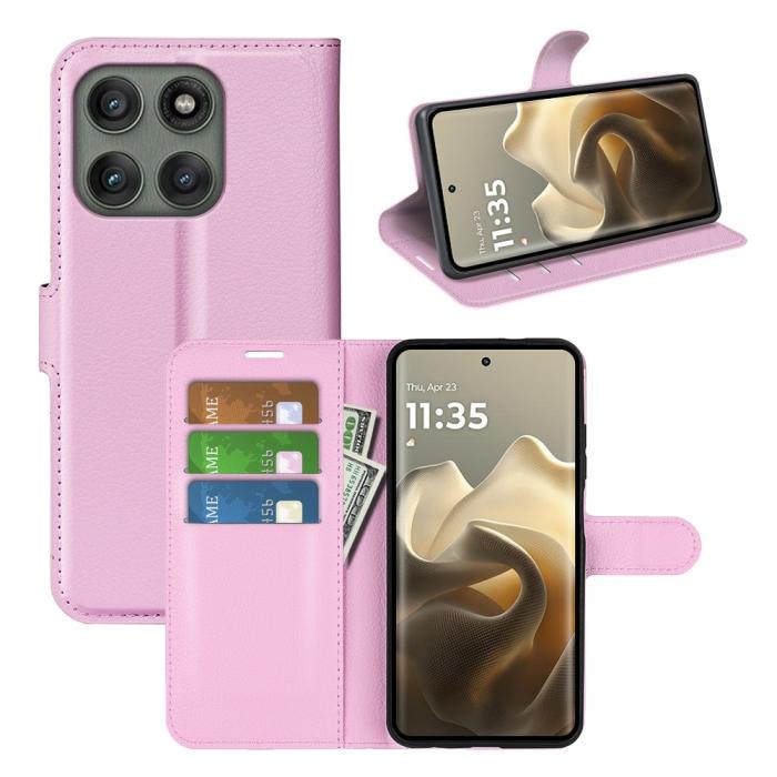 Bild 6,  Motorola Edge 60 Pro Fodral Litchi Läder Ljus Rosa