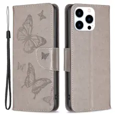  iPhone 16 Pro Fodral Med Tryckta Fj&auml;rilar Gr&aring;