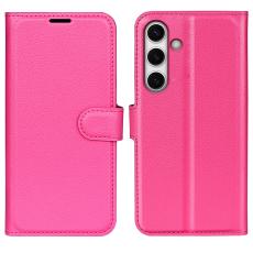  Samsung Galaxy S24 FE Fodral Litchi L&auml;der Textur Rosa