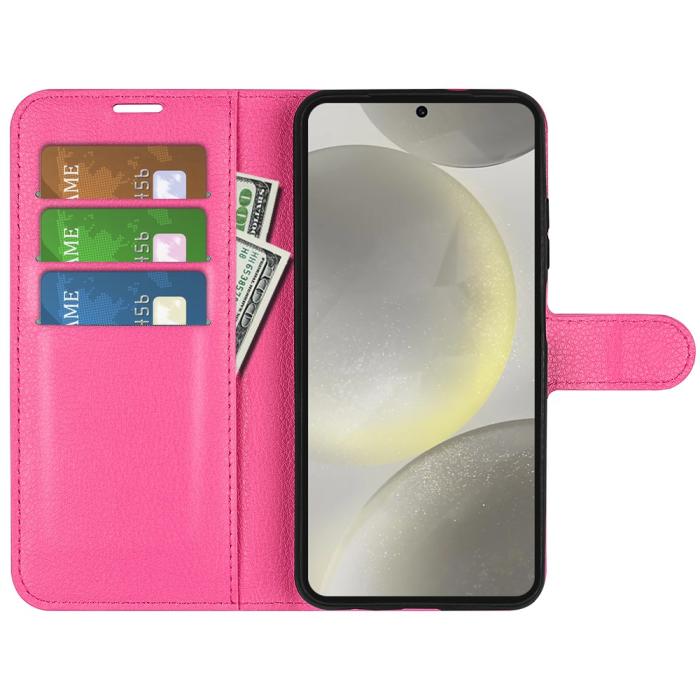 Bild 2,  Samsung Galaxy S24 FE Fodral Litchi Läder Textur Rosa