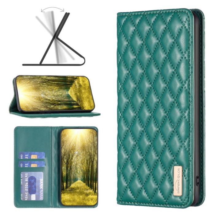 Bild 6, BINFEN BINFEN iPhone 16 Plus Fodral Diamond Flip Läder Grön