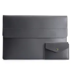  Laptop Sleeve 2-Set PU-L&auml;der V&auml;ska 15.4" M&ouml;rk Gr&aring;