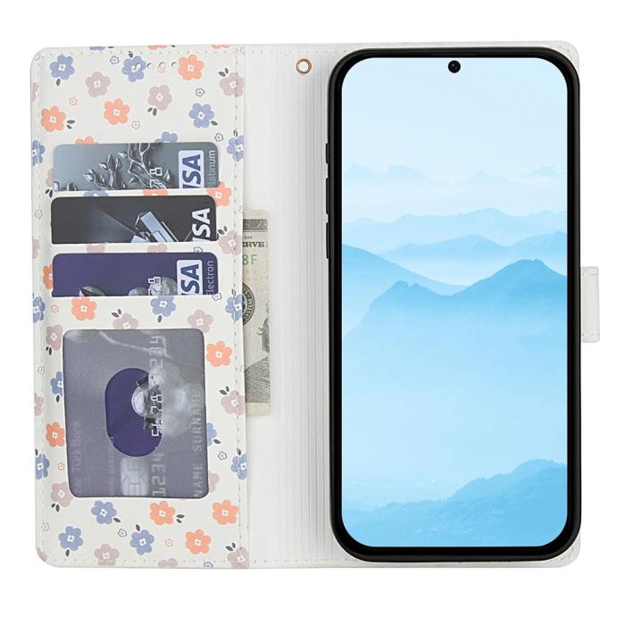 Bild 2,  Samsung Galaxy A57 5G Fodral Rhombus Läder Blommor Vit