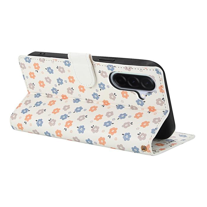 Bild 3,  Samsung Galaxy A57 5G Fodral Rhombus Läder Blommor Vit