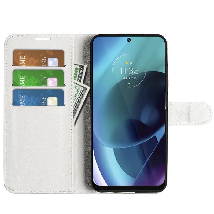 Bild 5,  Motorola Moto G71 Fodral Litchi Textur Vit