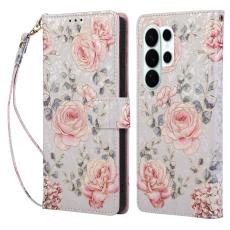  Samsung Galaxy S26 Ultra Fodral RFID L&auml;der Rosa Blommor